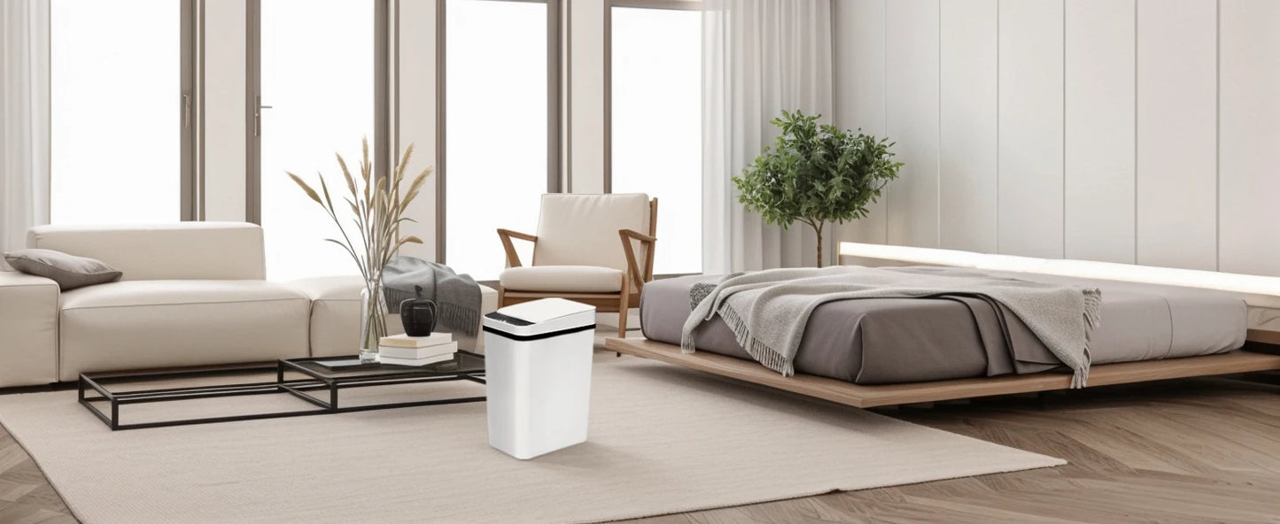 2 Pack 12L Bathroom Automatic Trash Cans Touchless Motion Sensor Slim with Lid for Bathroom Bedroom Living Room Office White