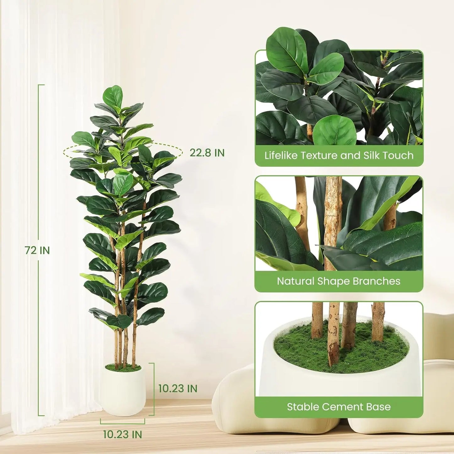 HiMISSCN Fiddle Leaf Fig Artificial Tree With Pot Indoor Decor