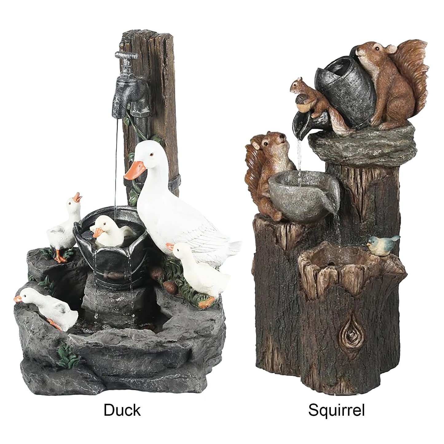 Alloet Funny Duck And Squirrel Fountain Ornament With Light