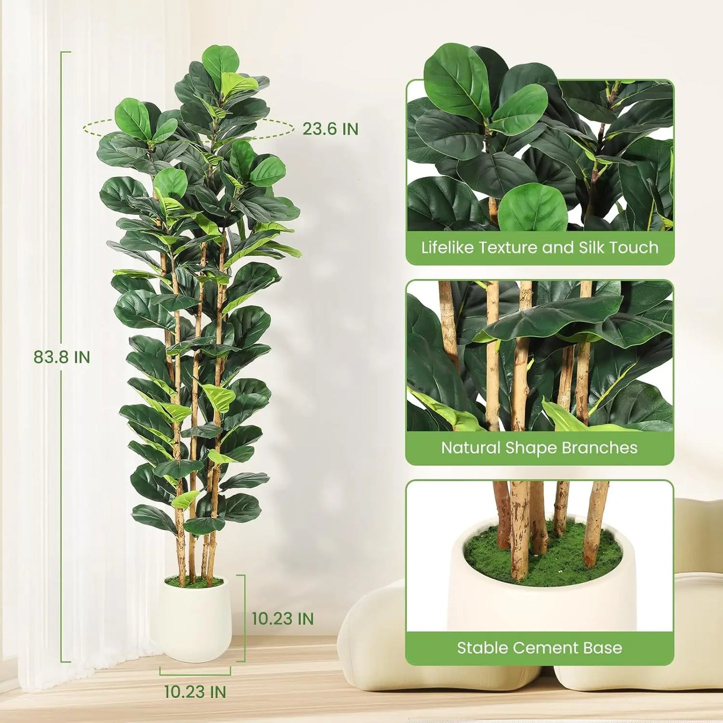 HiMISSCN Fiddle Leaf Fig Artificial Tree With Pot Indoor Decor
