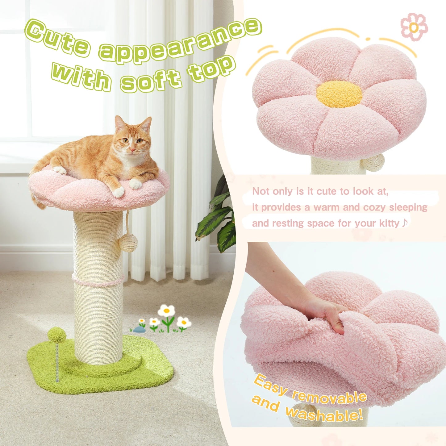 PAWZ Road Flower Small Cat Tree Scratching Post Natural Sisal