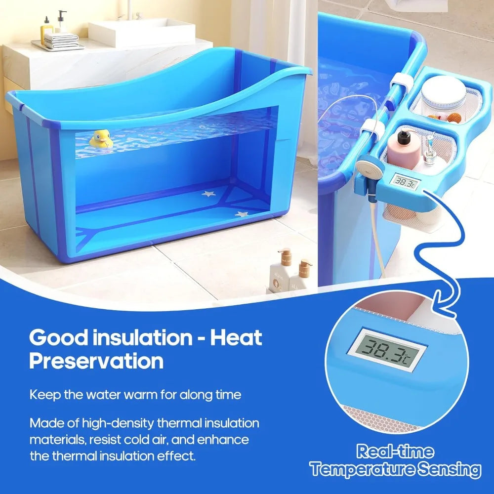 Portable Foldable Baby Bathtub with Thermometer for Toddlers - Large Size for Kids