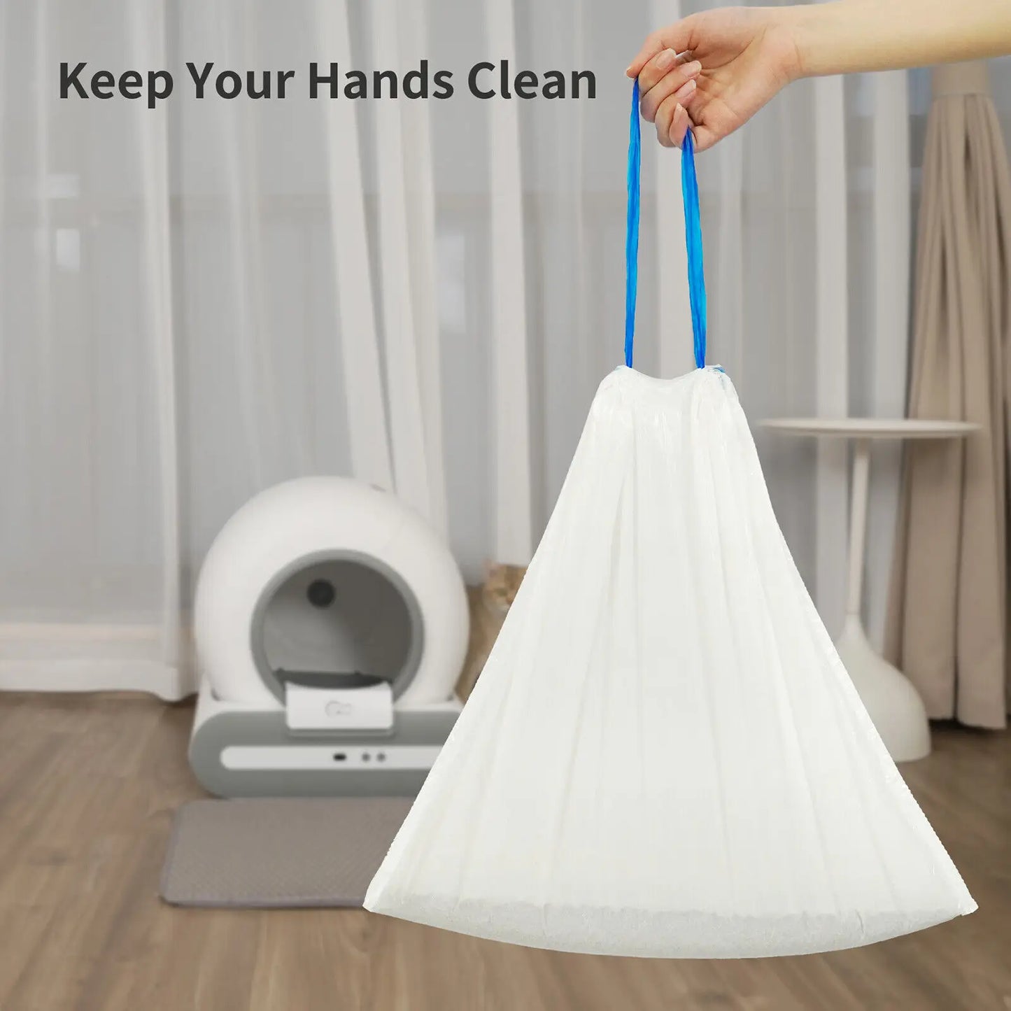 DOEL Self-Cleaning Cat Litter Box Poop Bags Drawstring Design 17x19in/45x50cm 4 Rolls Trash Bags 60 Counts Cat Litter Box Liners