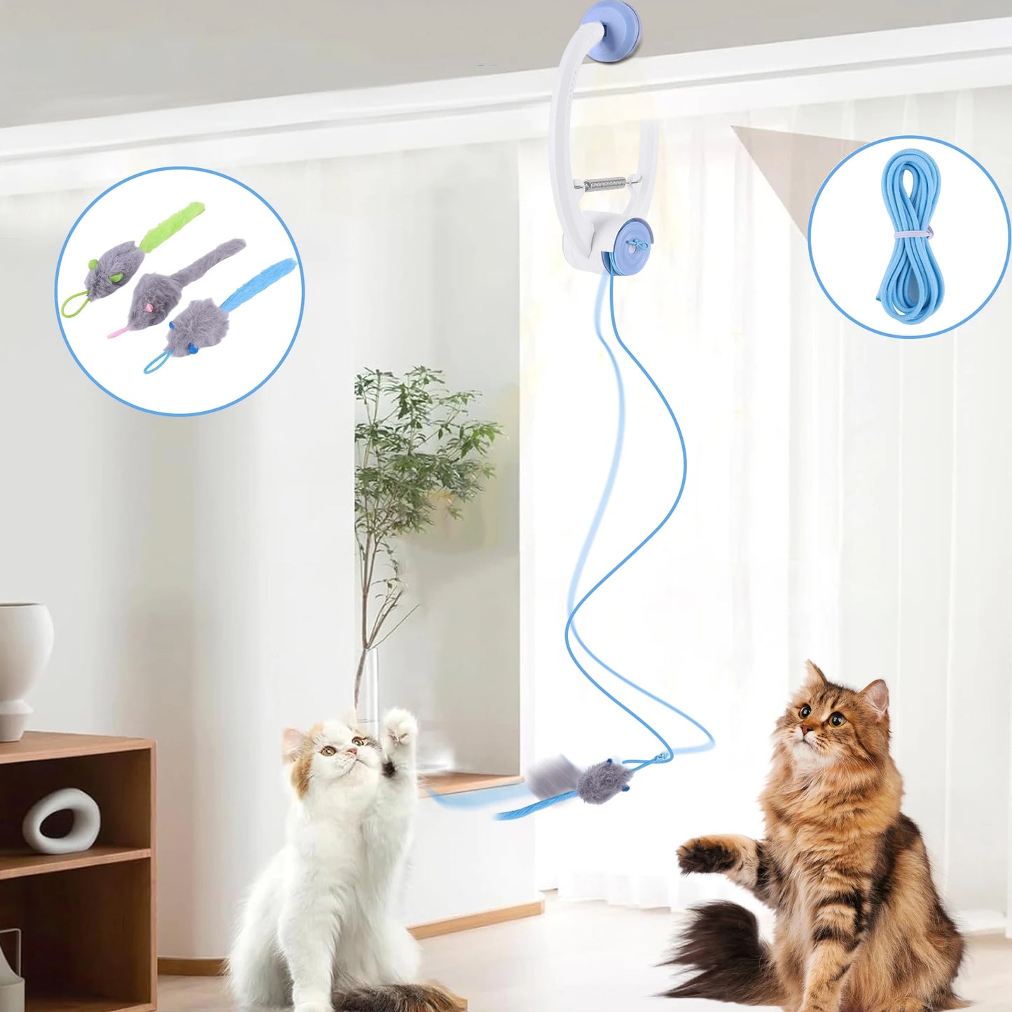 Door Hanging Automatic Retractable Kitten Teaser Toy With Catnip Mice