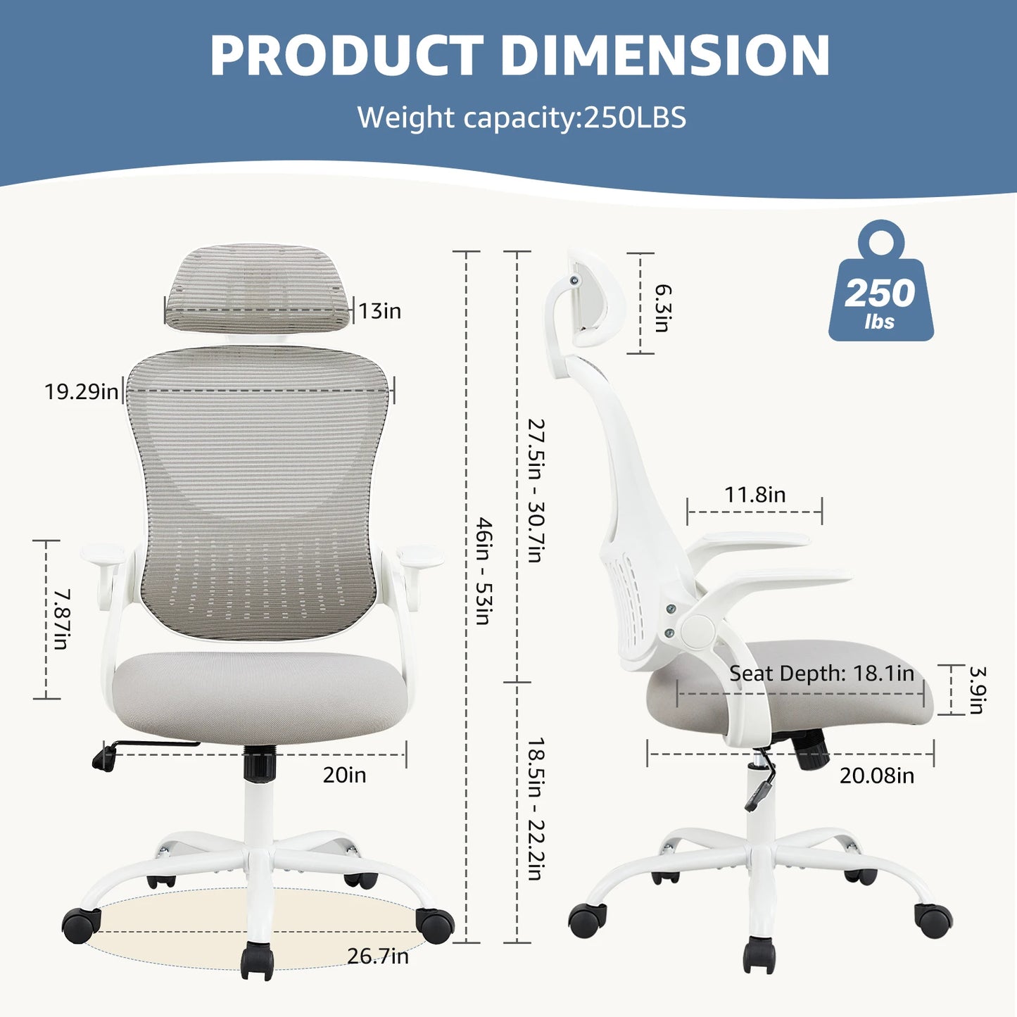 JHK Ergonomics Mesh Office Chair With Headrest And Lumbar Support
