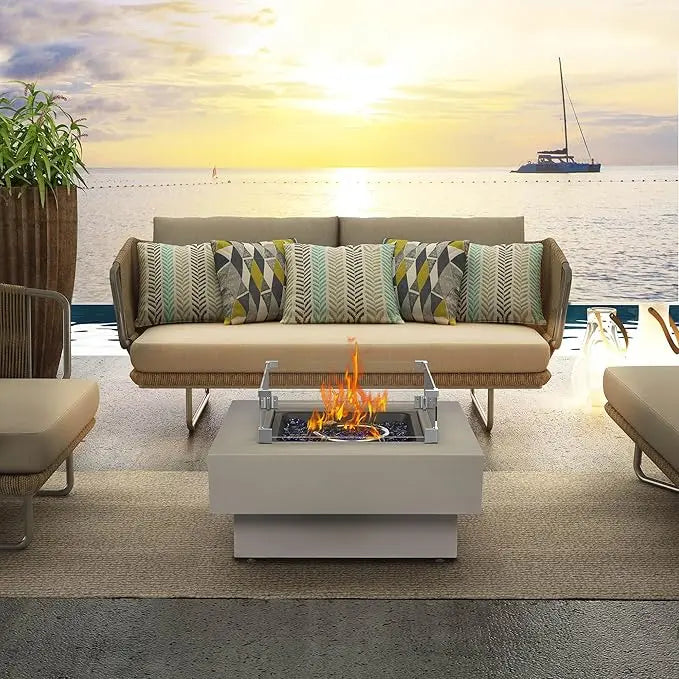 Outdoor Gas Fire Pit Table With Lid And Glass Rocks