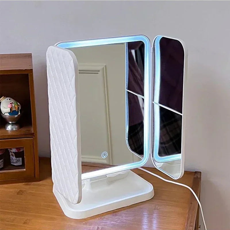 Trifold Vanity Makeup Mirror With Dimmable LED Lighting System Integrated