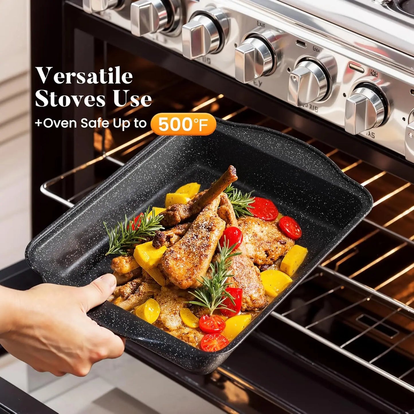 17Pcs Pots and Pans Set Non Stick, Nonstick Kitchen Cookware Sets, Black Granite Induction Cookware, Non-toxic Healthy Nonstick