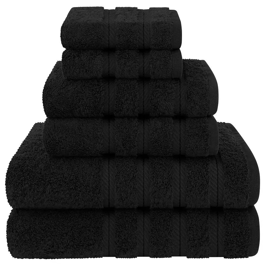 Luxury 6 Piece Towel Set, 2 Bath Towels 2 Hand Towel 2 Washcloths, 600 GSM 100 Cotton Turkish Towels for Bathroom, Black Towel S