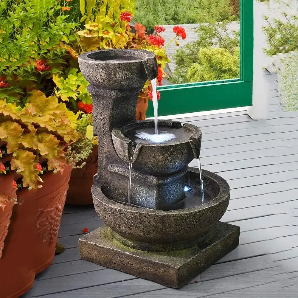 XMSJ Outdoor Waterfall Fountain With LED Lights For Garden Patio
