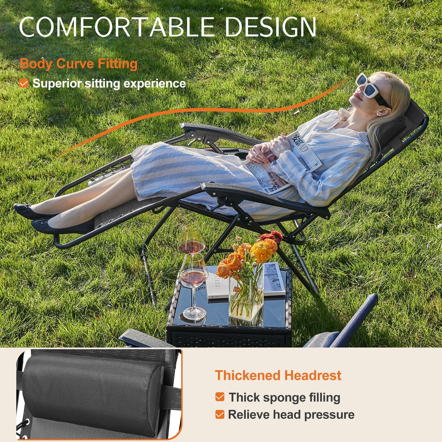 JHK Zero Gravity Set Of 2 Portable Recliners For Outdoors