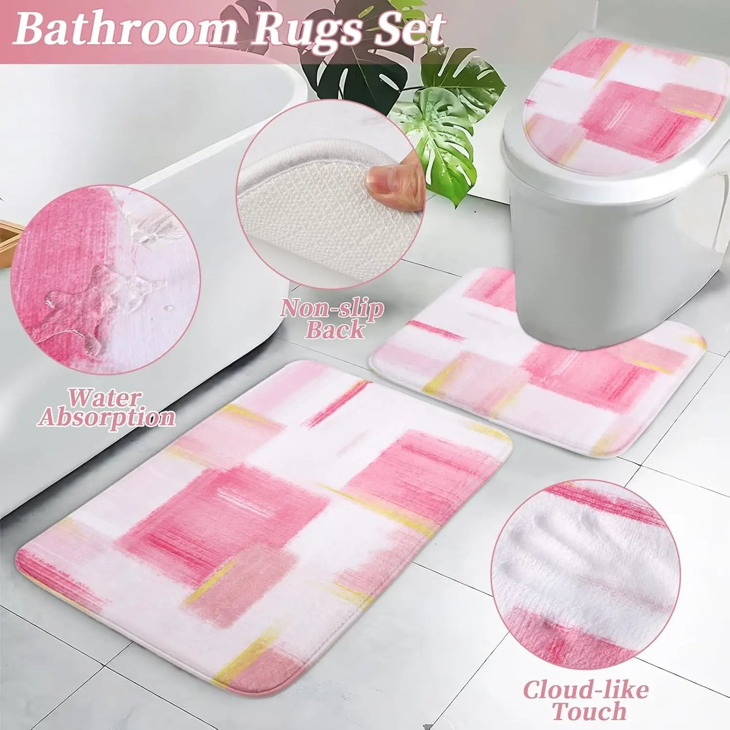 Bathroom Accessories Set With Shower Curtain, Rugs, Trash Can, Dispenser