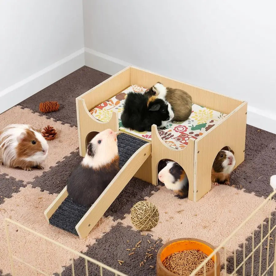 Guinea Pig Castle Wooden Hideout With Stairs And Easy Assembly