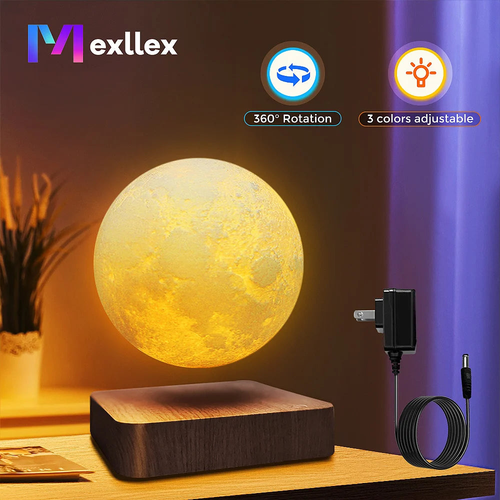 Mexllex Magnetic Floating Rotating Moon Lamp With Wooden Base