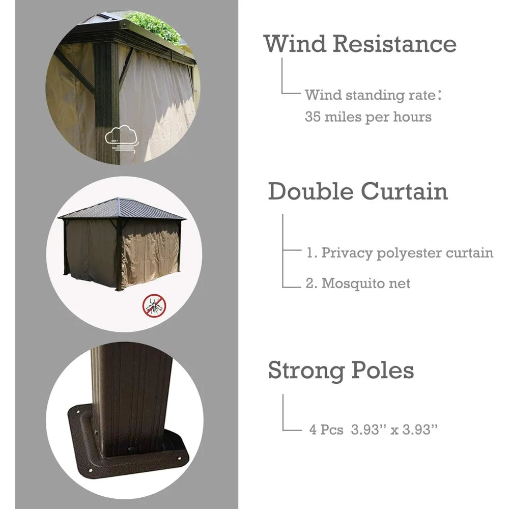 Rustproof Aluminum Hardtop Gazebo With Double Layer Sidewalls For Patio