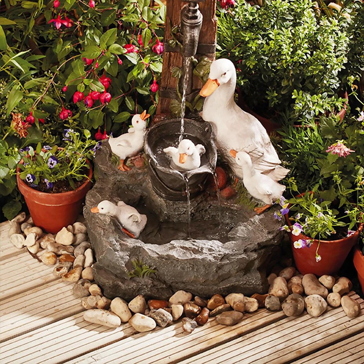 Alloet Funny Duck And Squirrel Fountain Ornament With Light