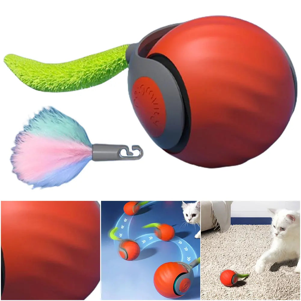 Automatic Moving Cat Toy Ball Smart Cat Toys USB Rechargeable Smart Cat Toys Ball Speedy Tail Cat Toy Cat Interactive Ball Toys