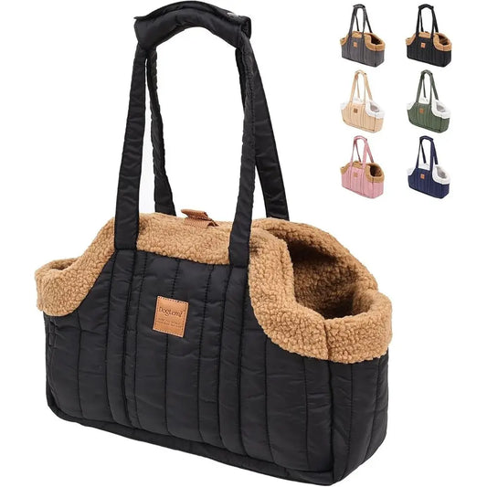 Winter Fleece Waterproof Dog Carrier Purse With Secure Harness Clip