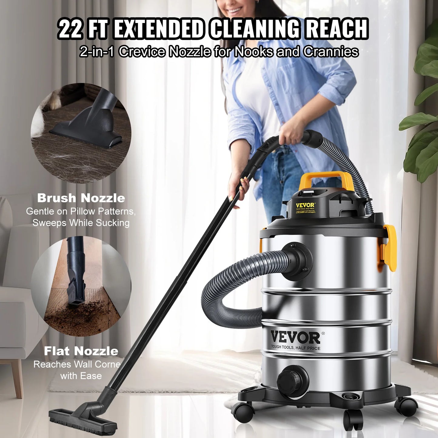 SucceBuy Stainless Steel Wet Dry Shop Vacuum Powerful Suction