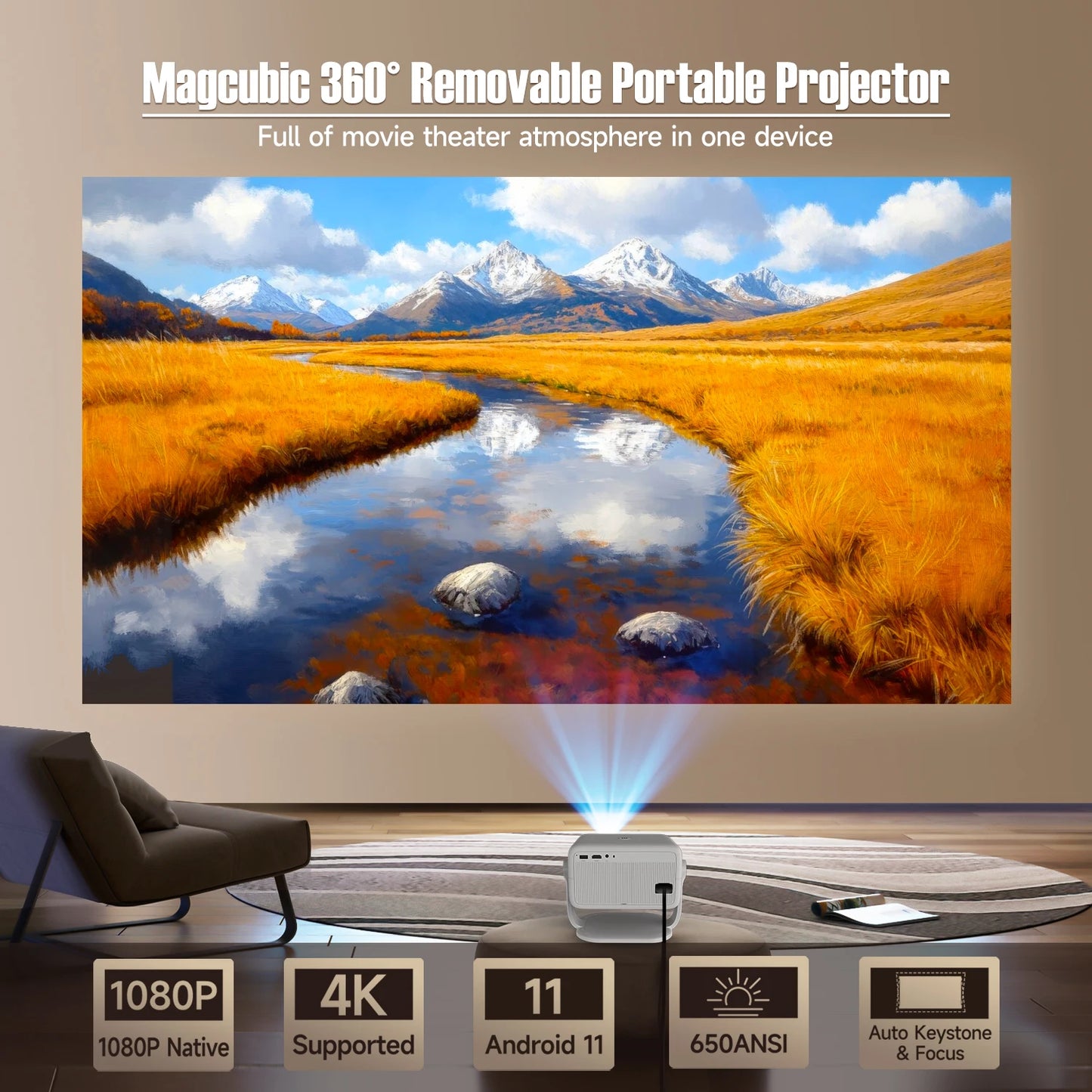 Magcubic Portable 1080P Projector Auto Focus Android 11 WiFi6