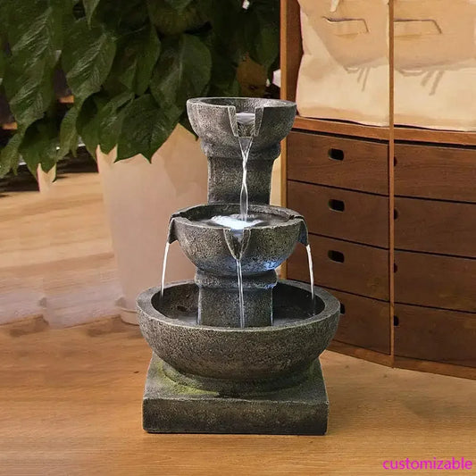 XMSJ Outdoor Waterfall Fountain With LED Lights For Garden Patio