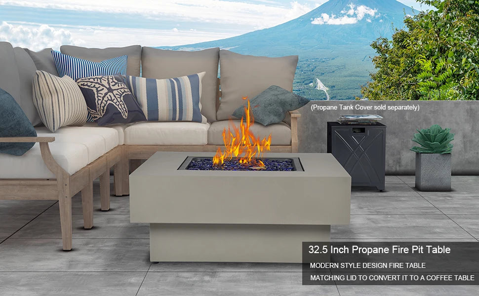 Outdoor Gas Fire Pit Table With Lid And Glass Rocks