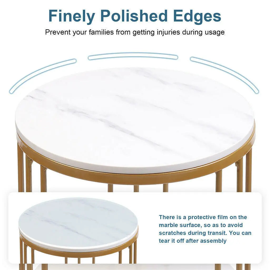 Wisfor 2-Tier Marble Side Table Round Coffee Table