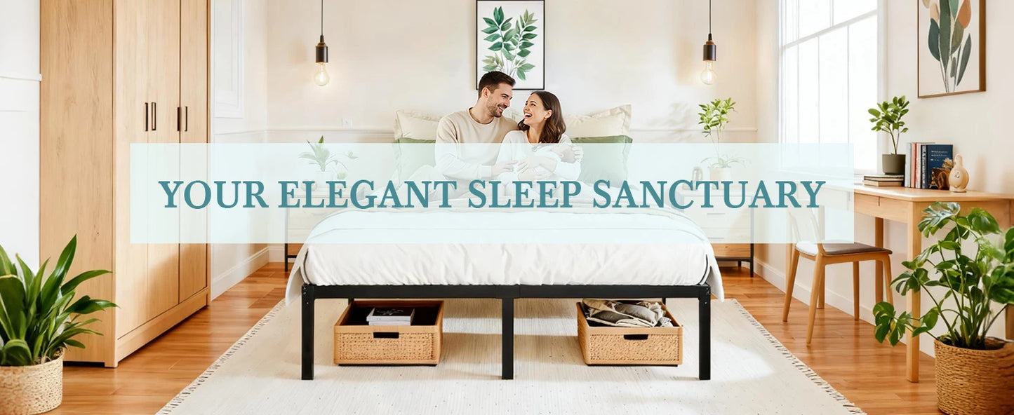 HOOMIC Twin/Full/Queen/King Heavy-Duty Metal Bed Frame with 14 Inch Under-Bed Storage — No Box Spring Needed, Easy Assembly