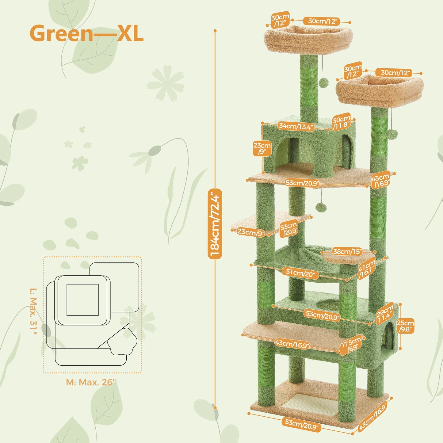 PETEPELACN Cat Tree Tower With Sisal Scratching Posts Hammocks