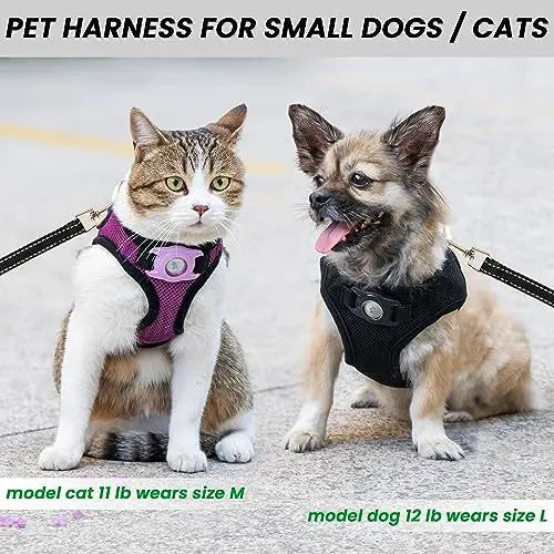 YTYIN Small Dog Harness AirTag Set With Reflective Leash