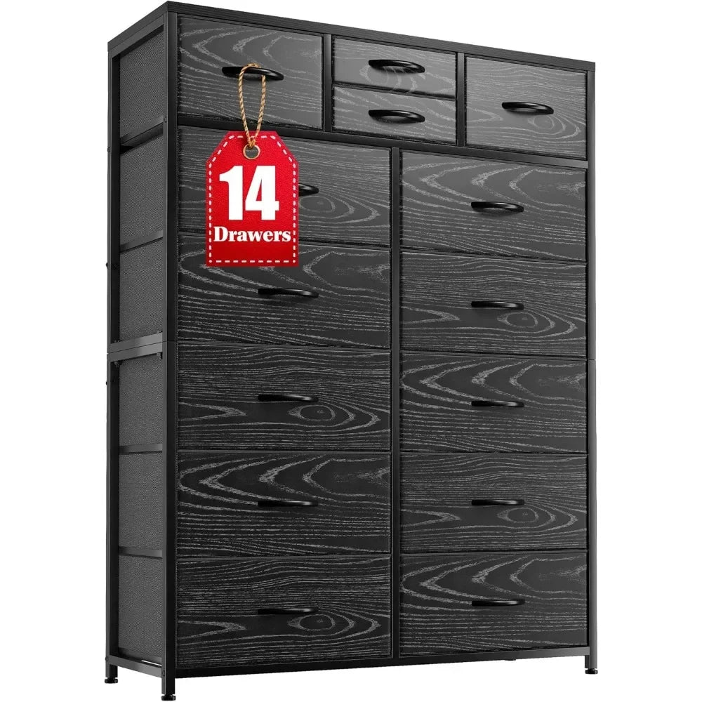 YQXH Tall Dresser With 14 Drawers Fabric Dresser Wood Top Metal Frame