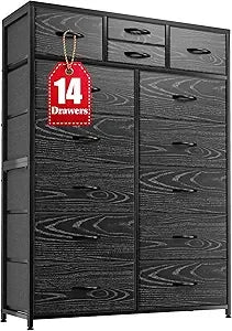 YQXH Tall Dresser With 14 Drawers Fabric Dresser Wood Top Metal Frame