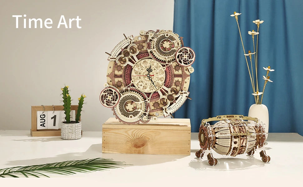 Robotime Rokr Steampunk 3D Wooden Puzzle Clock Kit For Walls
