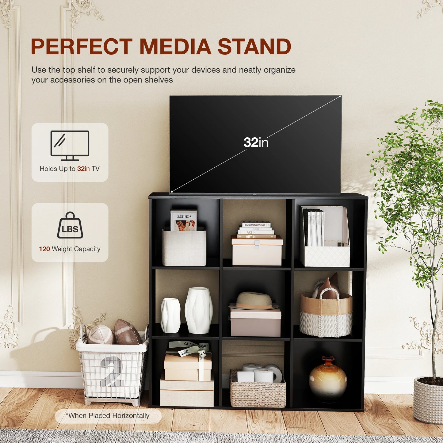 JHK 9 Cube Wooden Storage Organizer Bookshelf for Living Room
