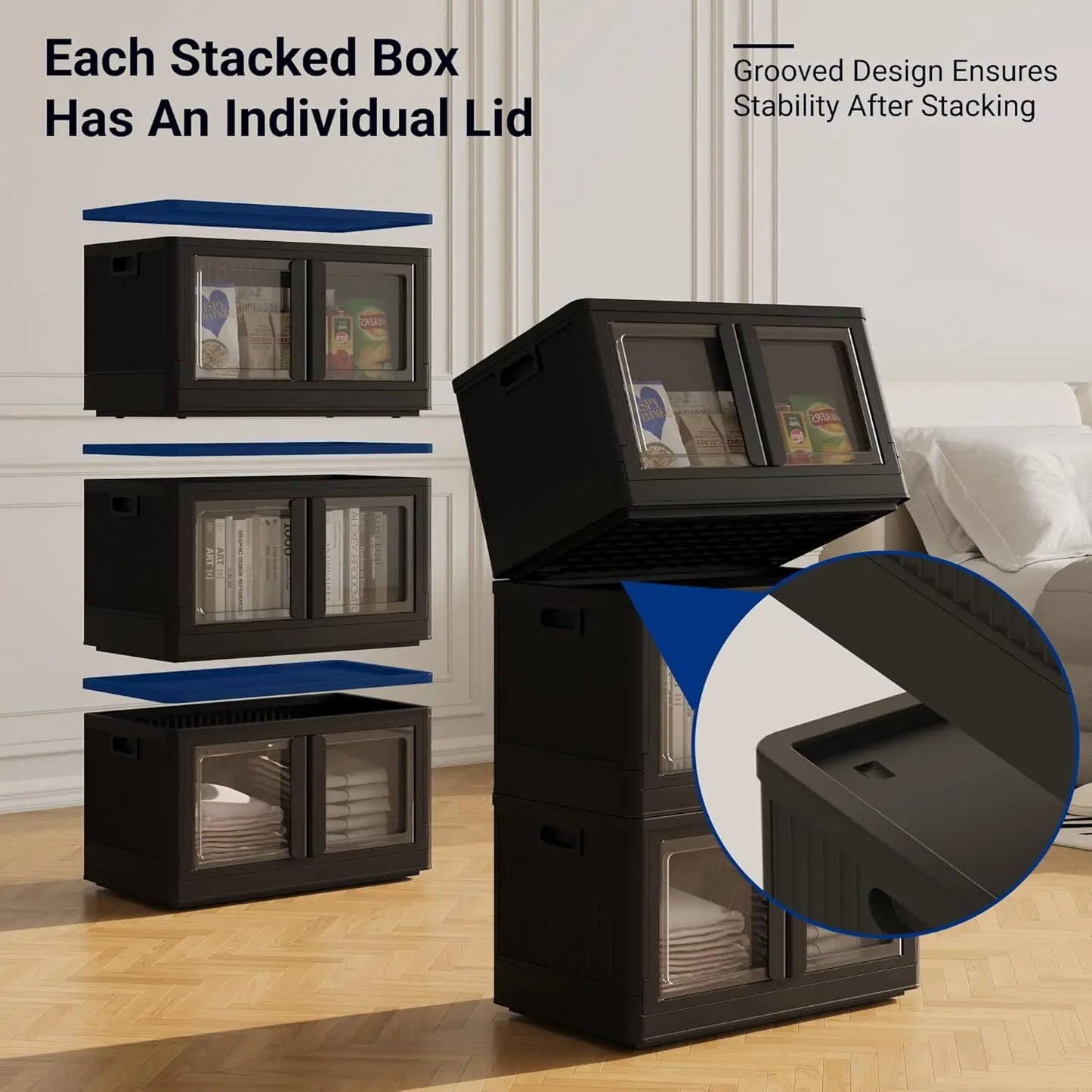 Collapsible Storage Bins With Lids And Wheels Stackable Organizers