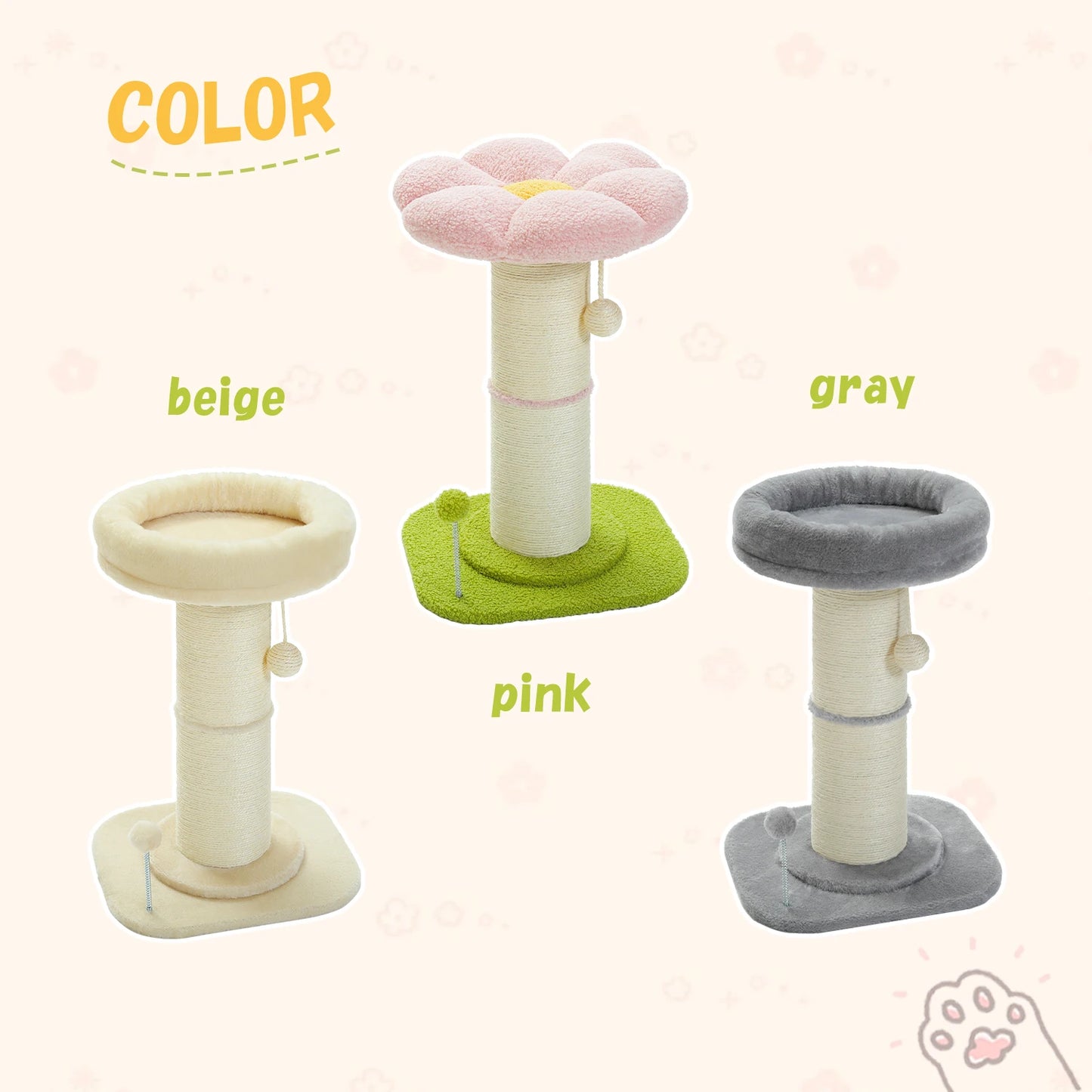 PAWZ Road Flower Small Cat Tree Scratching Post Natural Sisal