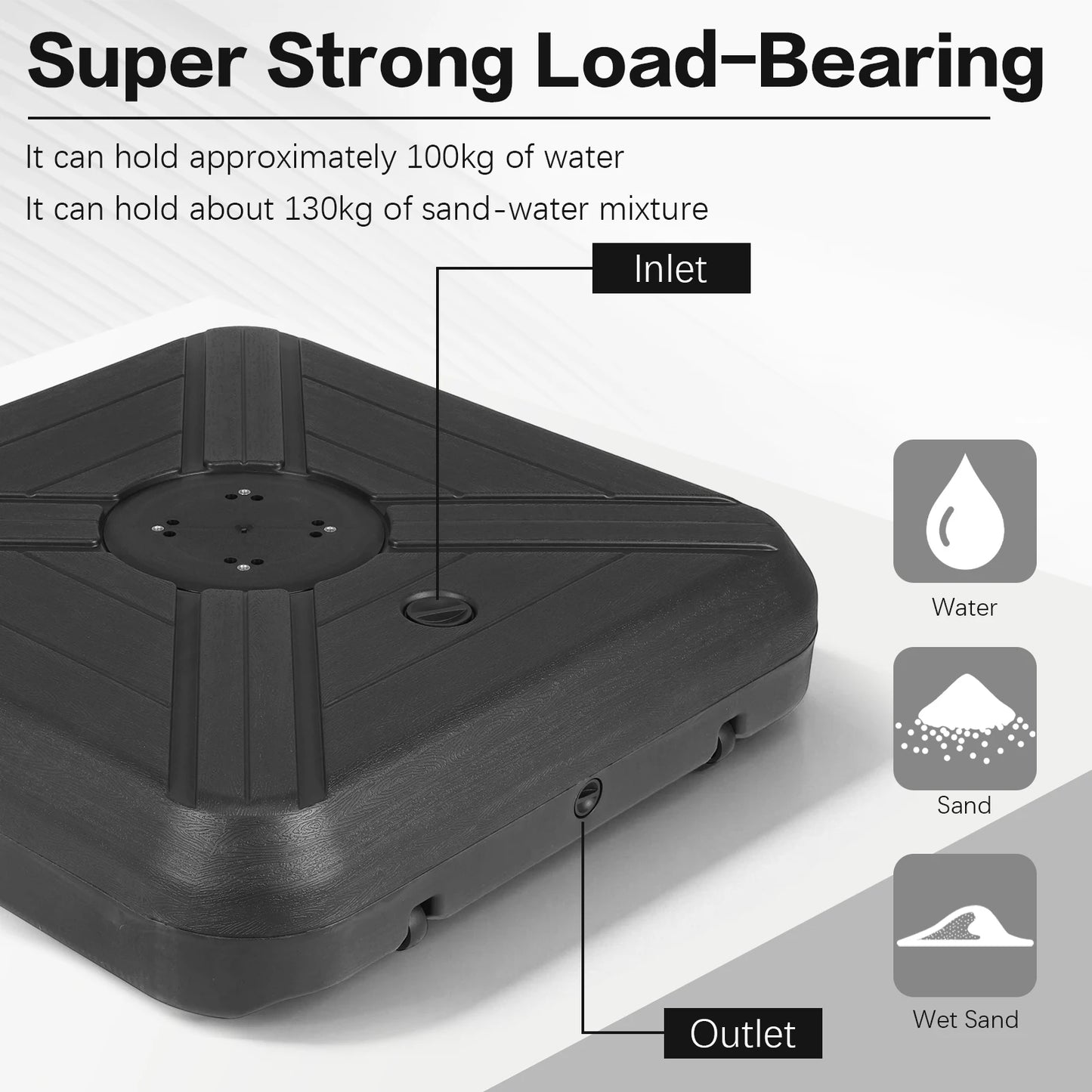 Cantilever Patio Umbrella Base With Wheels 130kg Capacity