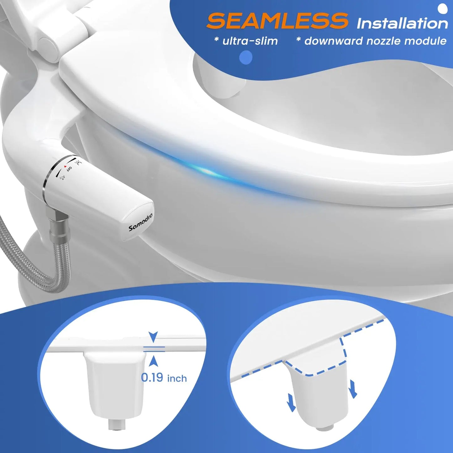 Ultra-Slim Bidet Attachment for Toilet - Dual Nozzle (Frontal & Self Cleaning) Hygienic Bidets for Existing Toilets