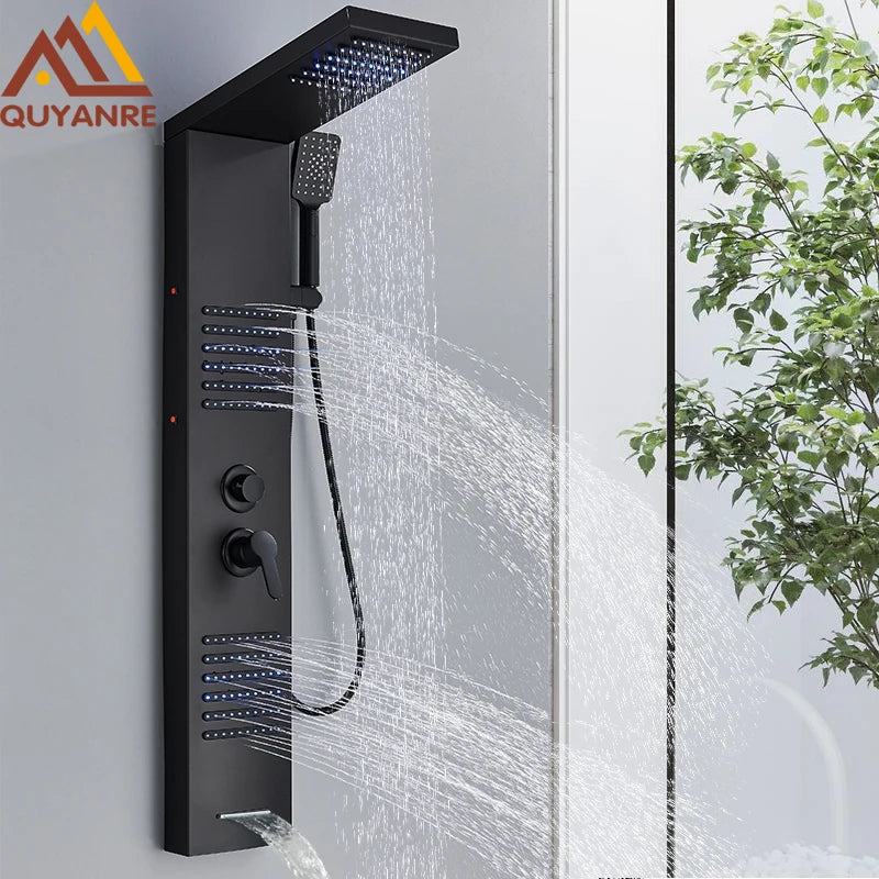 Quyanre LED Shower Panel Tower System With Rainfall Massage Jets