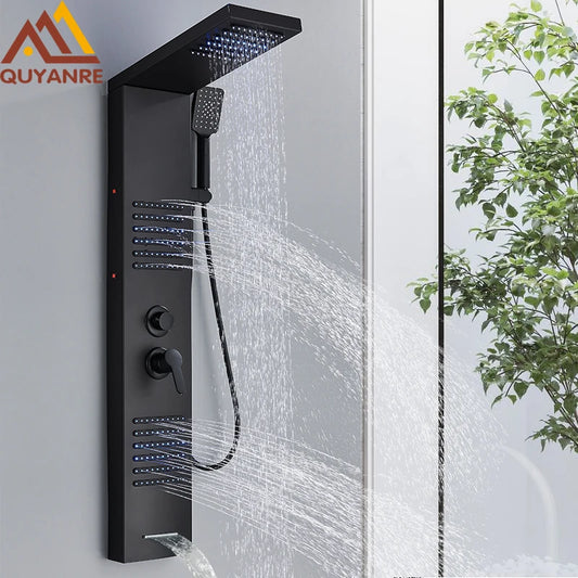 Quyanre LED Shower Panel Tower System With Rainfall Massage Jets