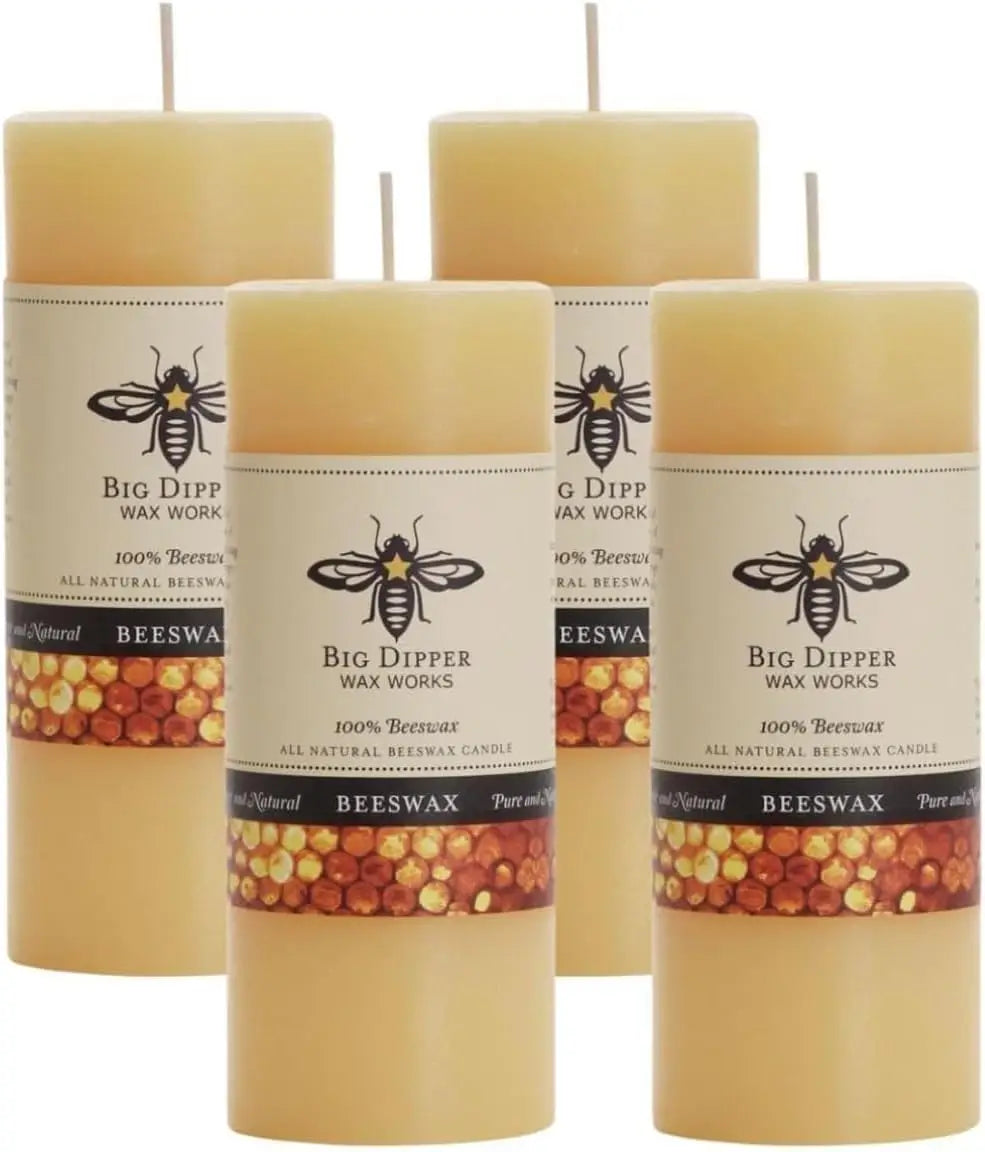 Pure Beeswax Pillar Candles 4-Pack USA Made Honey Scent