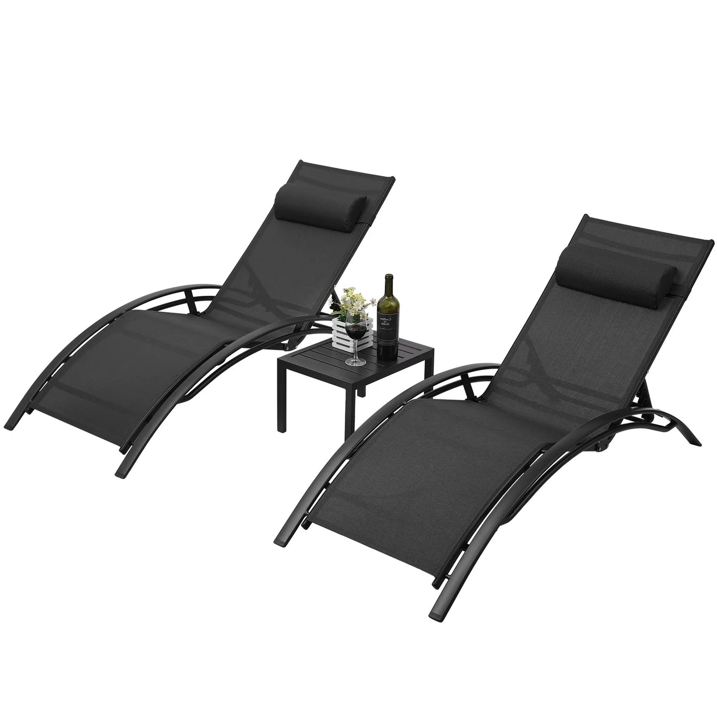 AuAg 5-Position Aluminum Outdoor Lounge Chair Set With Table