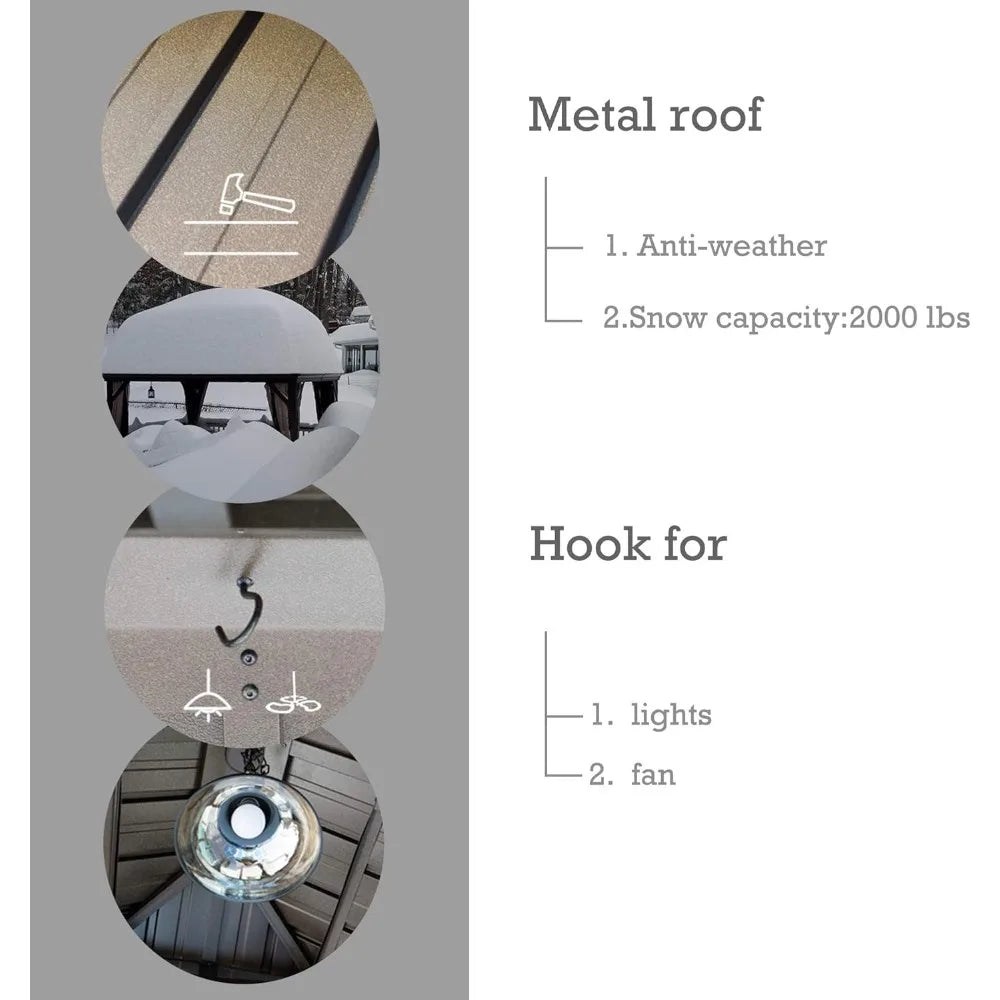 Rustproof Aluminum Hardtop Gazebo With Double Layer Sidewalls For Patio
