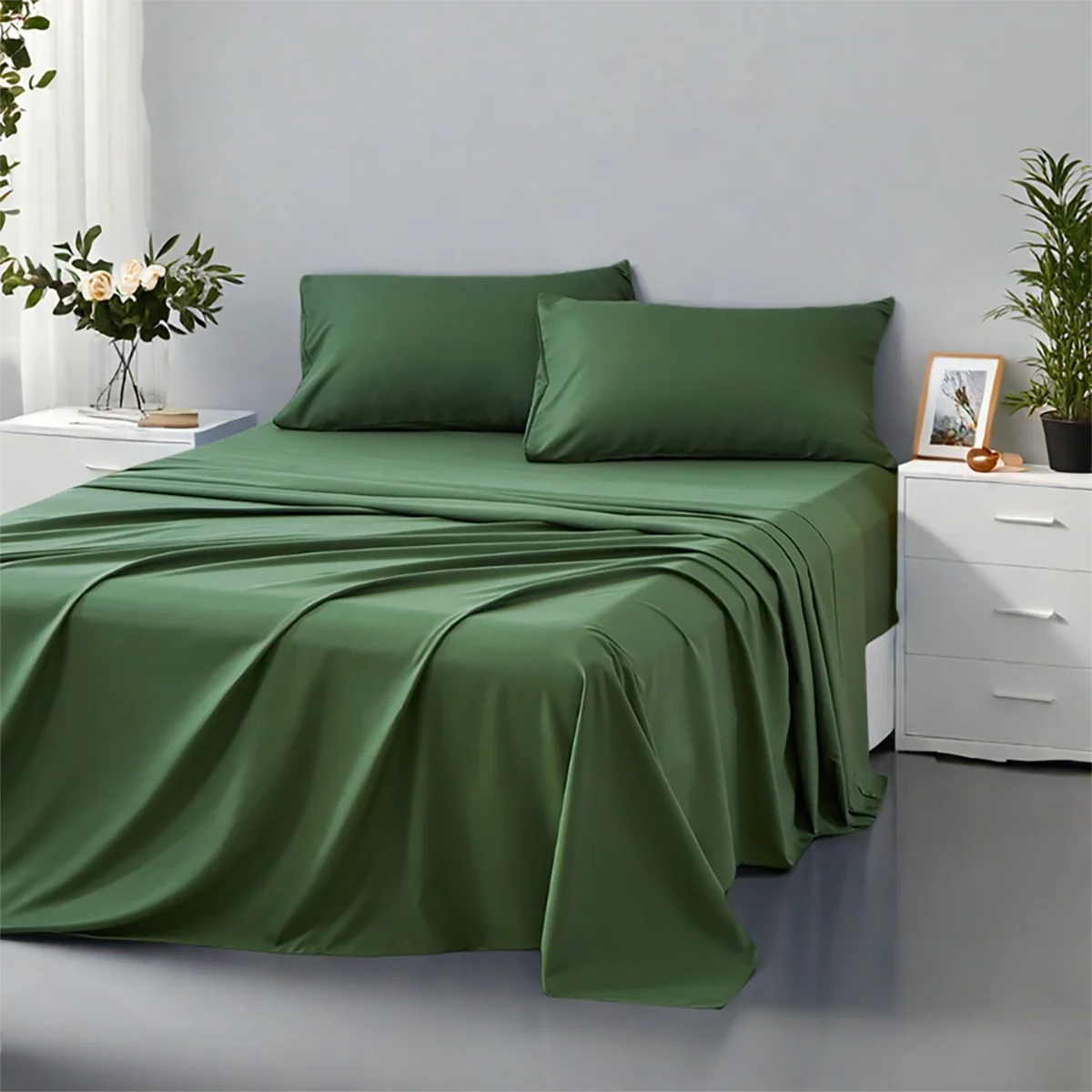 3/4Pcs soft solid color fashionable home bedding set, suitable for all seasons,1 fitted sheet, 1 flat sheet, 1/ 2 pillowcases