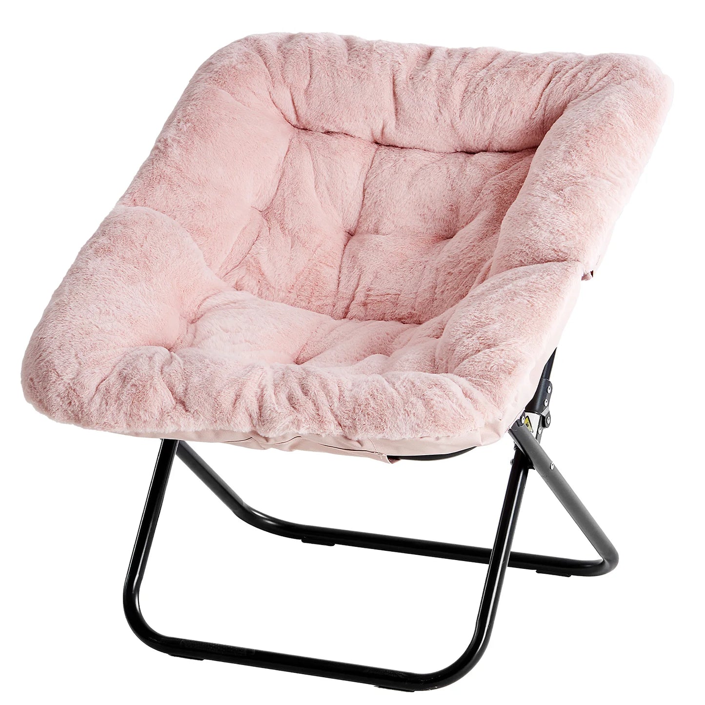 JHK Cozy Folding Saucer Chair With Faux Fur Padded Seat