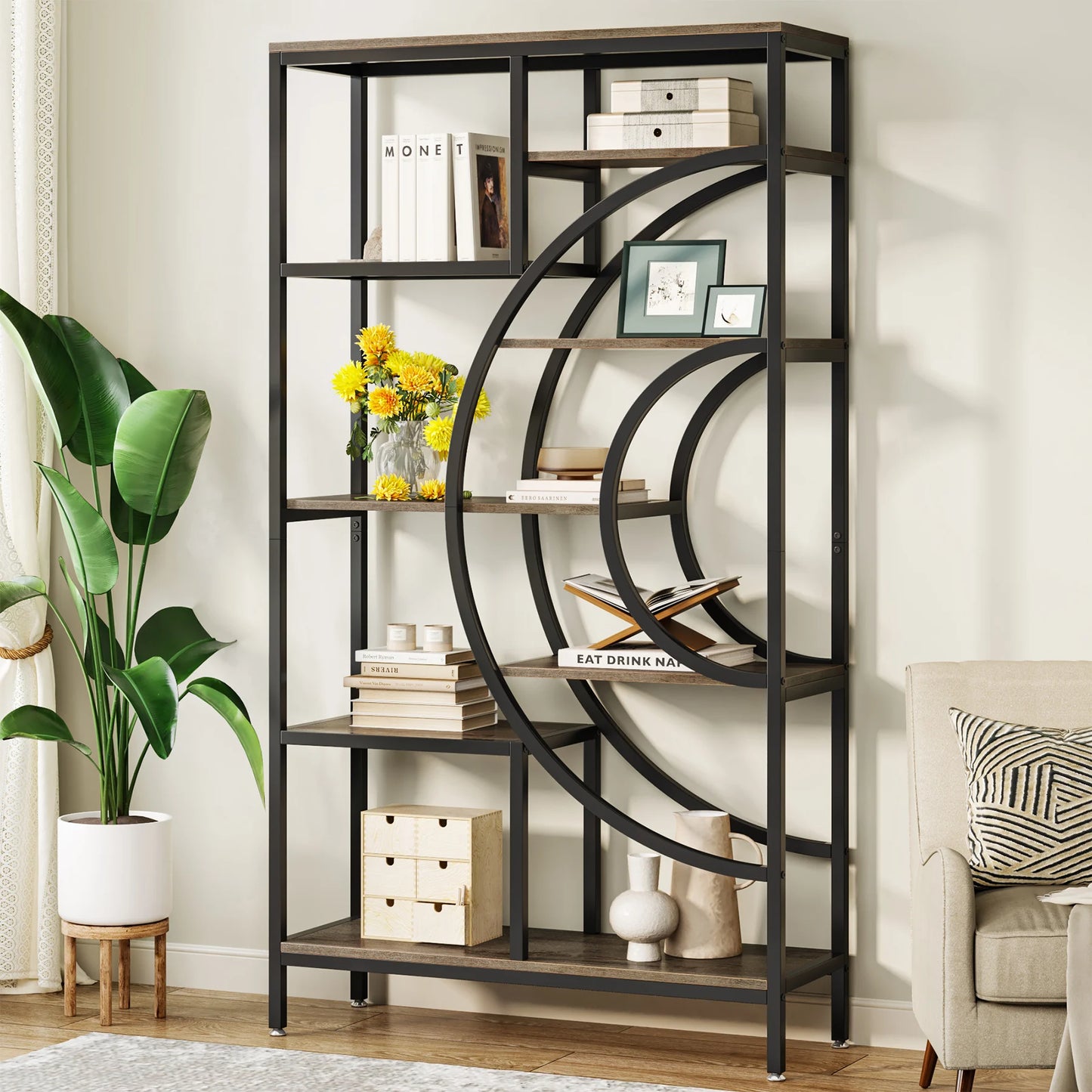 Tribesigns Industrial Etagere Bookshelf Freestanding Tall Display Shelf