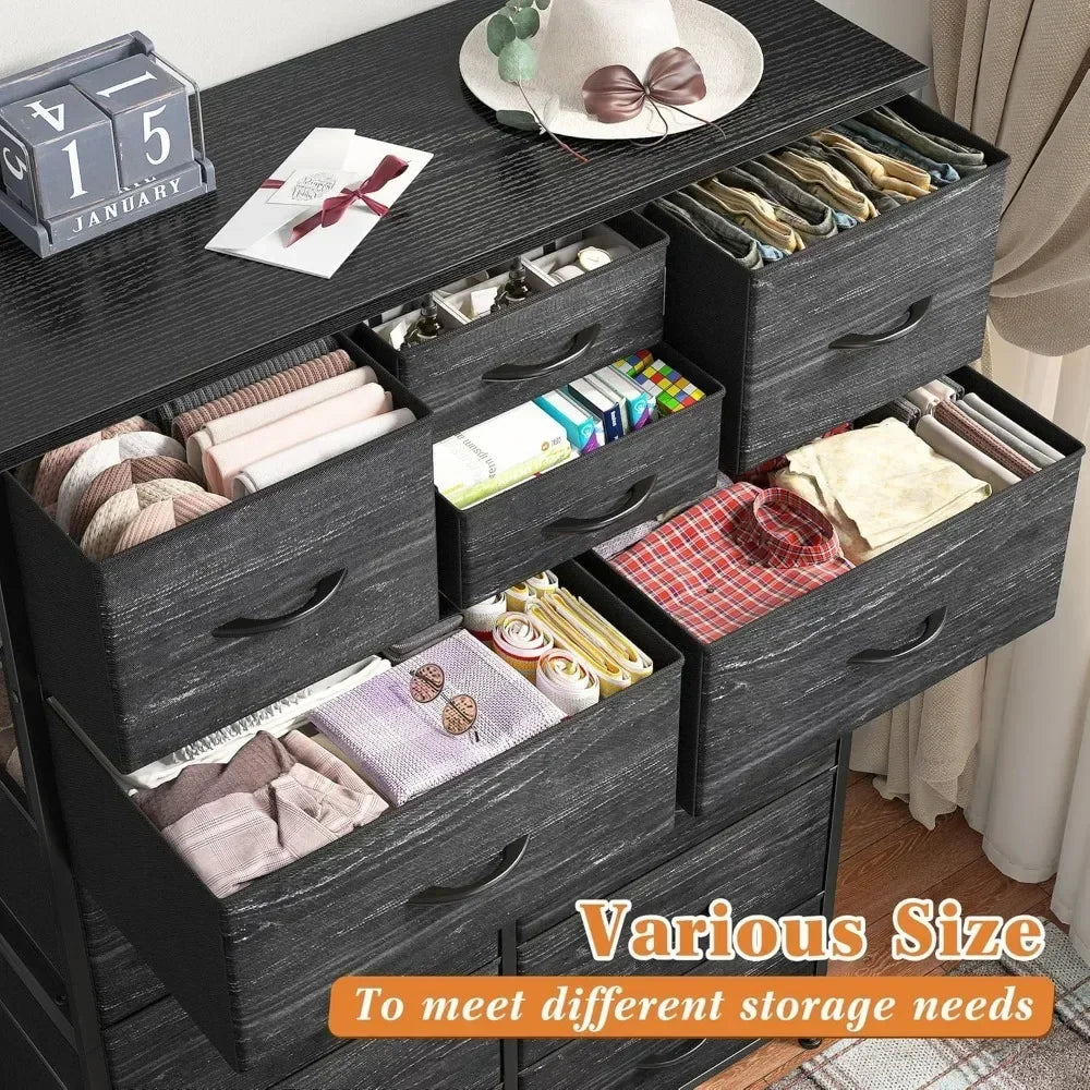 YQXH Tall Dresser With 14 Drawers Fabric Dresser Wood Top Metal Frame