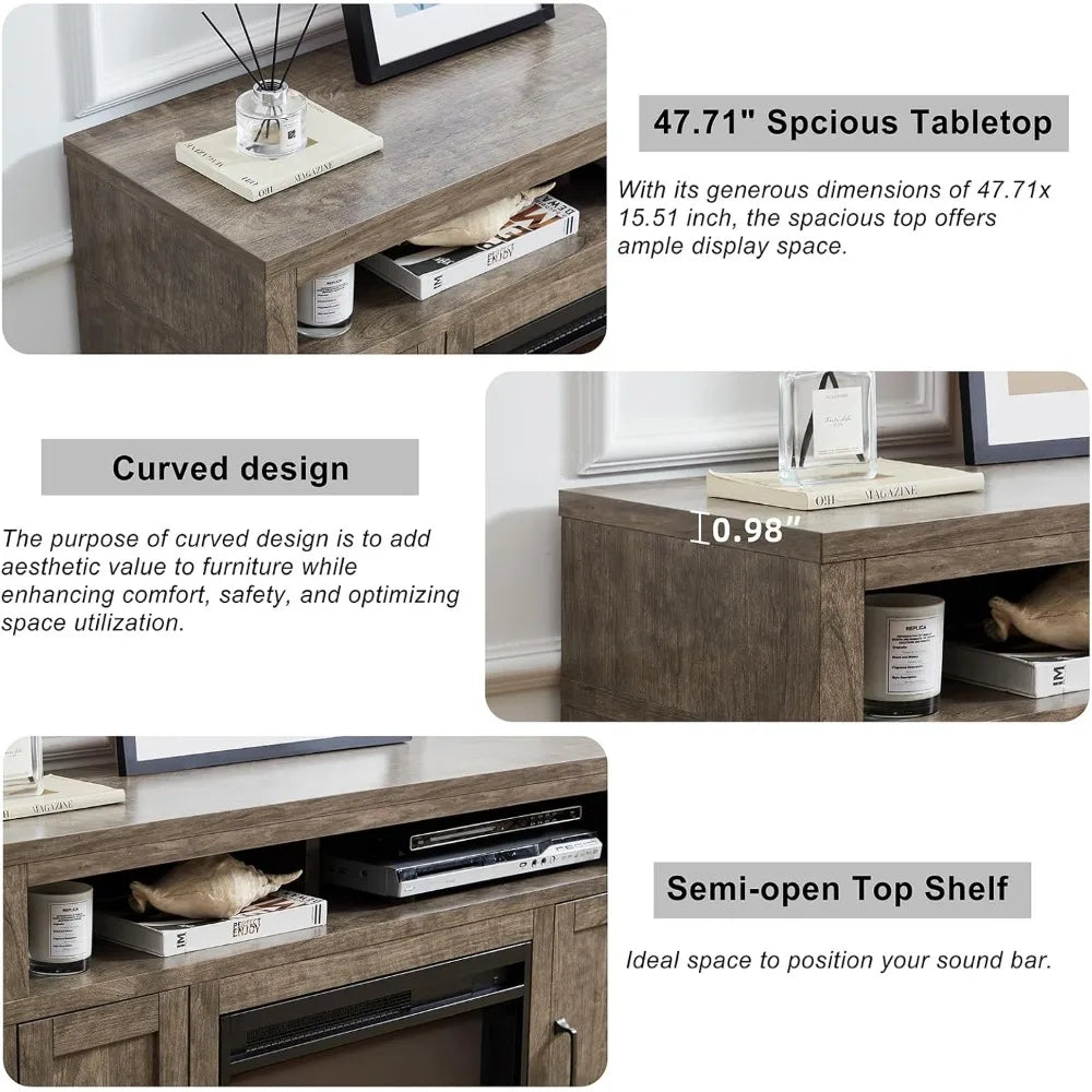 Rustic Fireplace TV Stand With Led Lights Farmhouse Entertainment Center