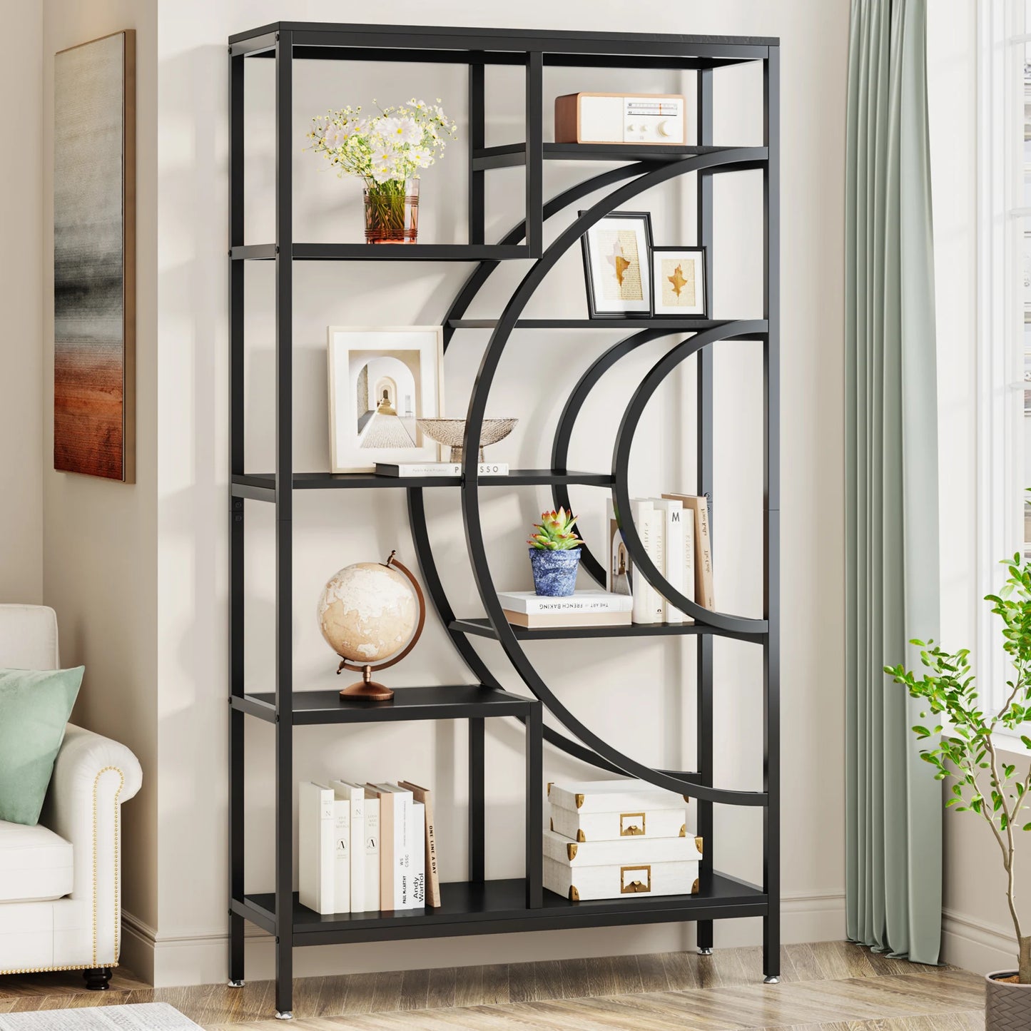 Tribesigns Industrial Etagere Bookshelf Freestanding Tall Display Shelf