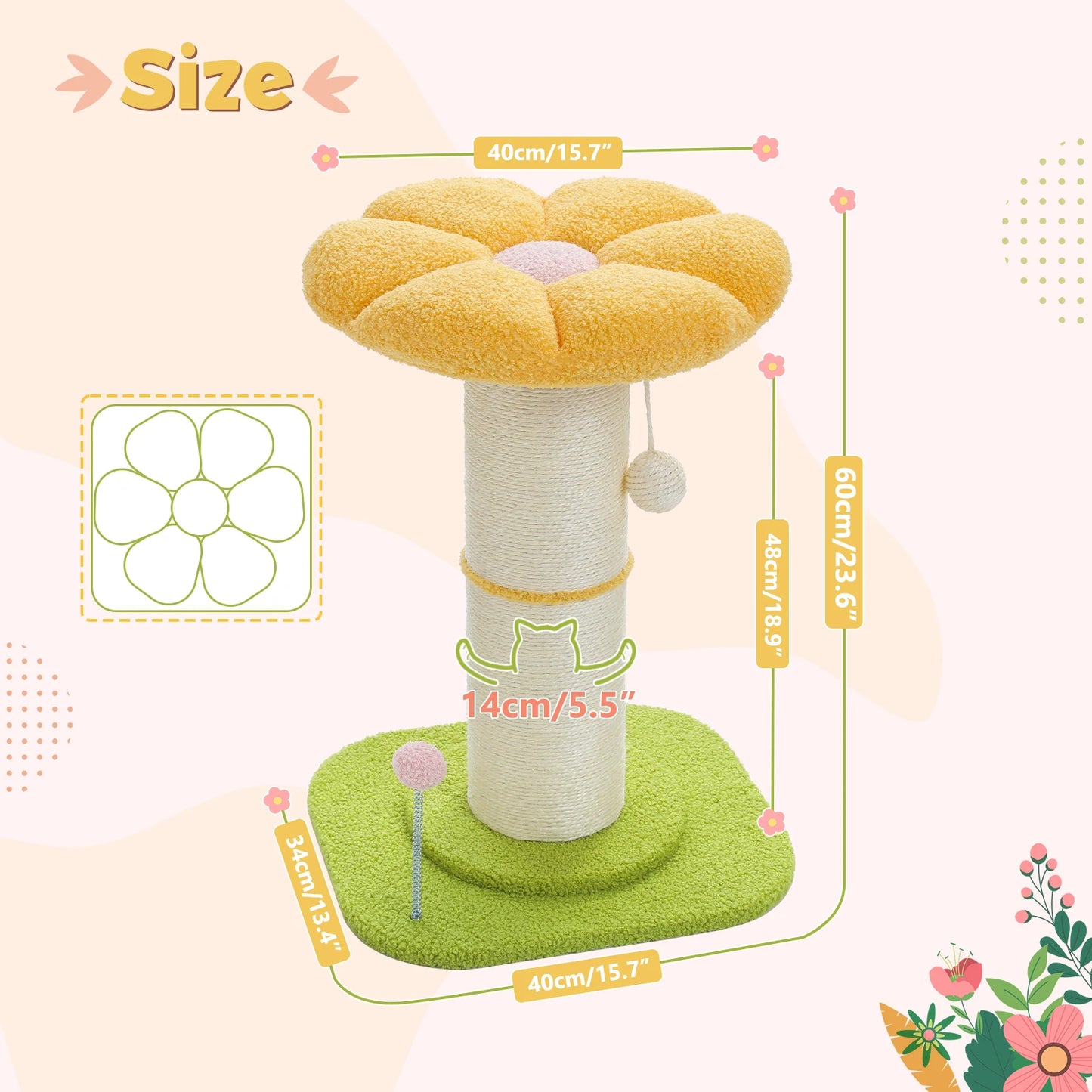 PAWZ Road Flower Small Cat Tree Scratching Post Natural Sisal
